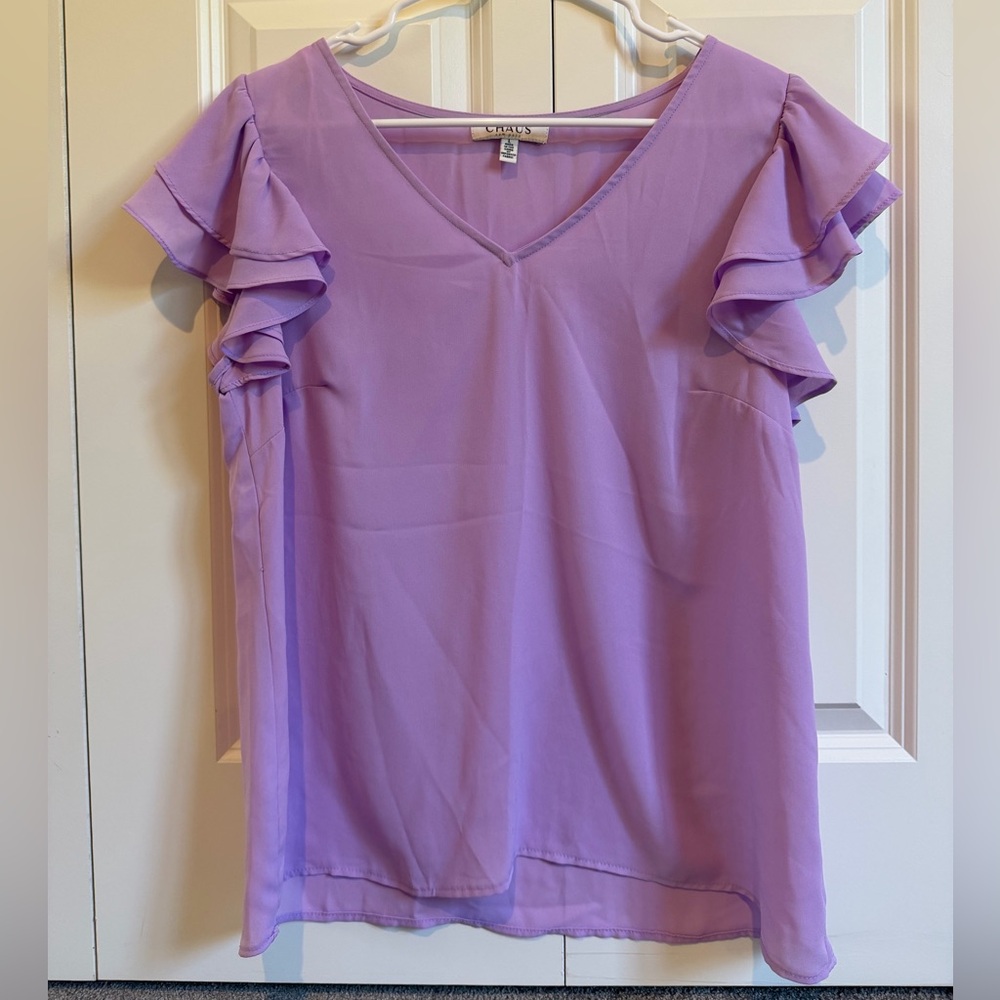 Chaus Lavender Ruffle Sleeve Blouse